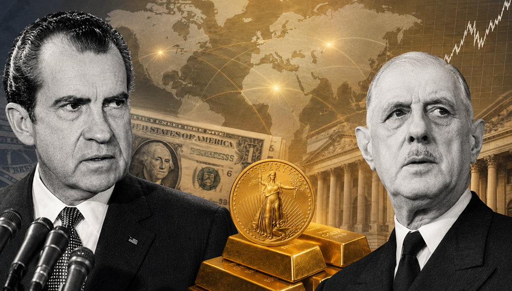 la fin des accords de Bretton Woods le 15 août 1971 par Nixon marque la réponse au désaccord de de Gaulle.